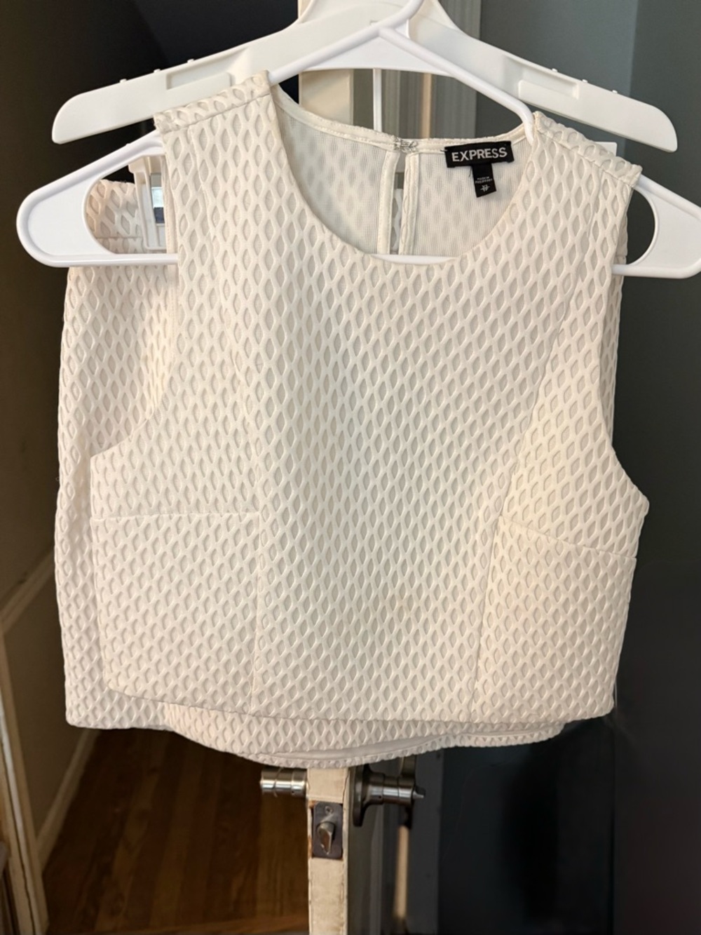Express White Textured Scoop Neck Crop Top and Mini skirt